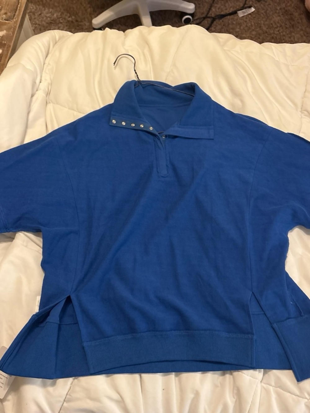 Blue Snap-Accent Polo Sweatshirt